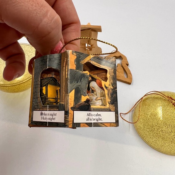 Vintage Nativity Christmas Tree Ornaments Wooden Paper Craft Fold Jesus Story - Picture 4 of 9